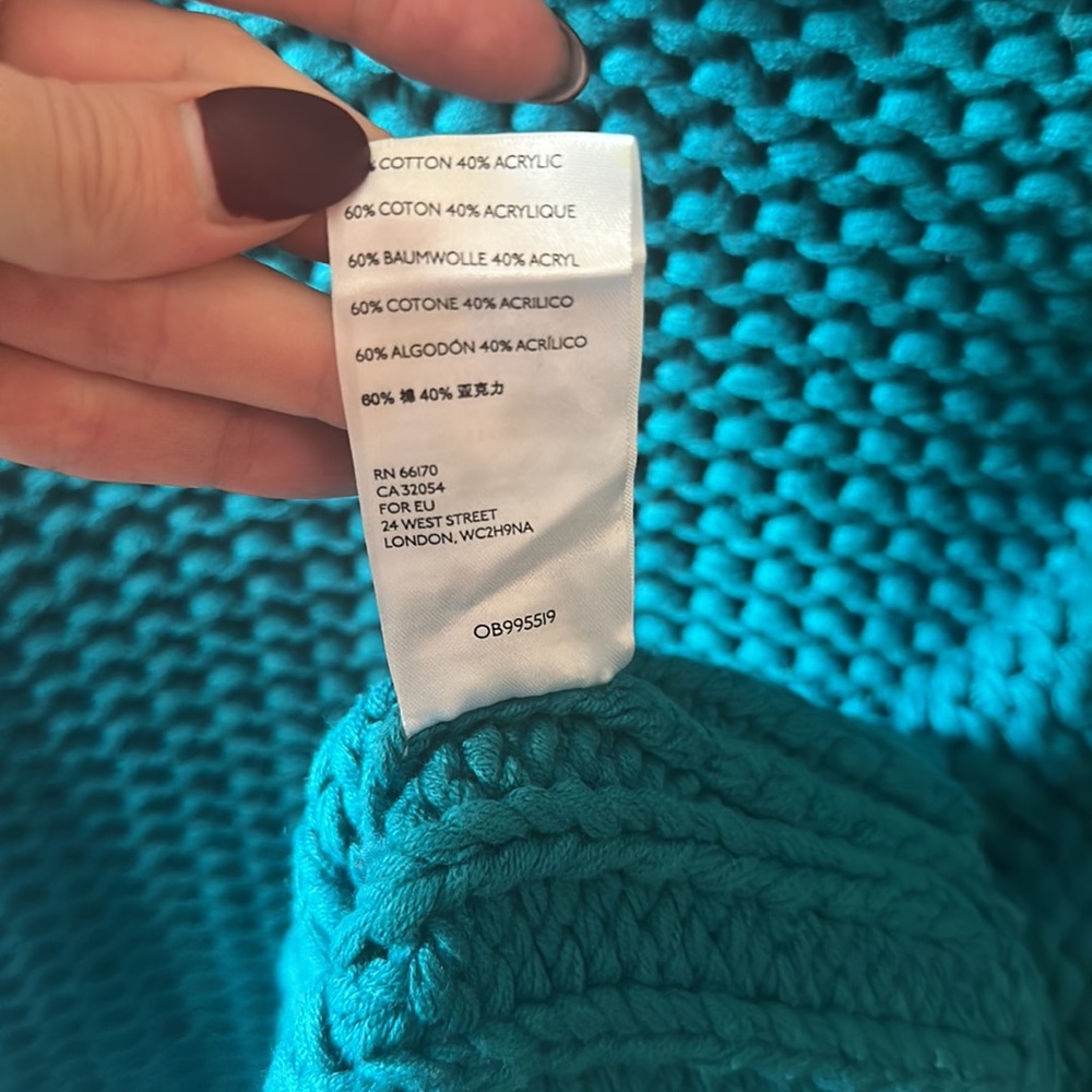 🎉 Free People | Turquoise Chunky Knit Cropped Half Turtleneck Sweater Size S/P - Picture 7 of 7